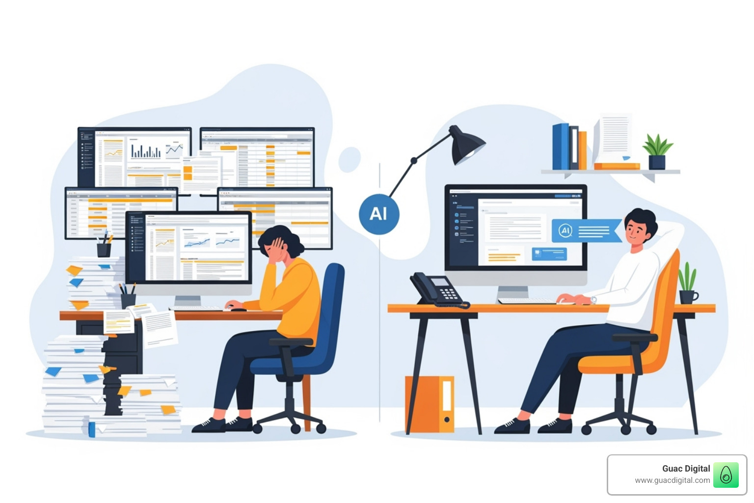 side-by-side graphic comparing a complex, manual SEO workflow to a streamlined, automated AI-powered workflow - seo ai tool