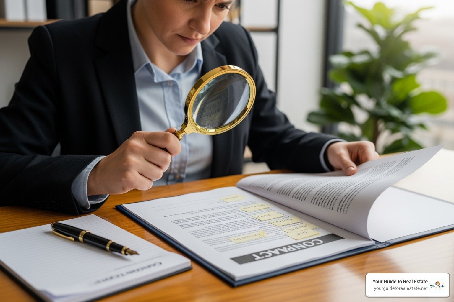 Person reviewing contract with magnifying glass - how to choose the best real estate agent