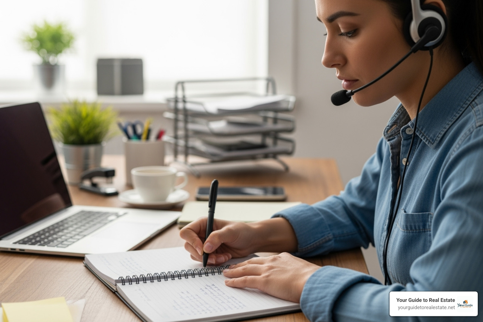 person on the phone with a headset, taking notes - Loan modification assistance