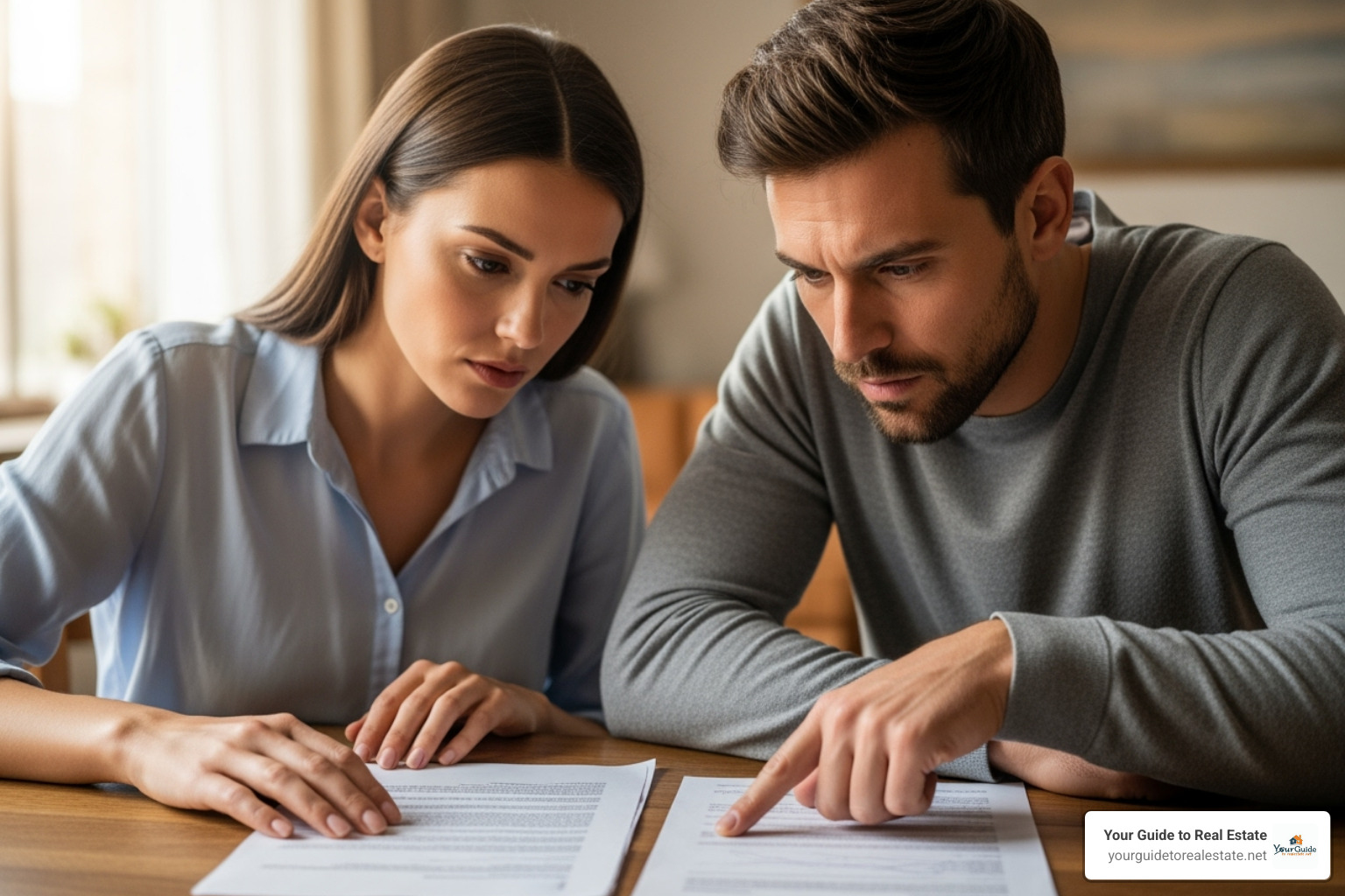 couple looking concerned while reviewing a document - market vs appraised value