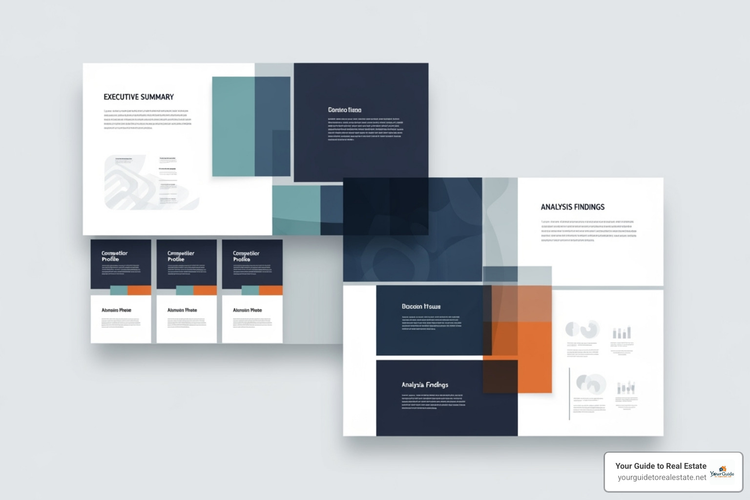 Sample report layout showing sections for executive summary, competitor profiles, and analysis findings - competitive analysis report