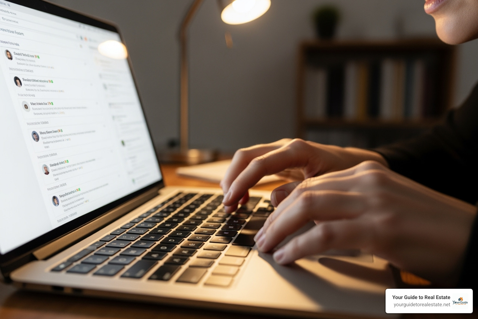 Person typing a thoughtful response on a forum - Online real estate community