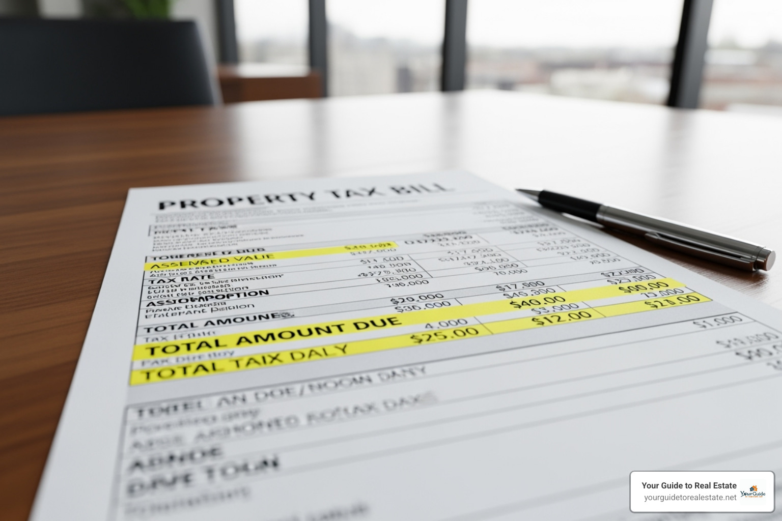 of a property tax bill with different line items highlighted - Dallas property taxes