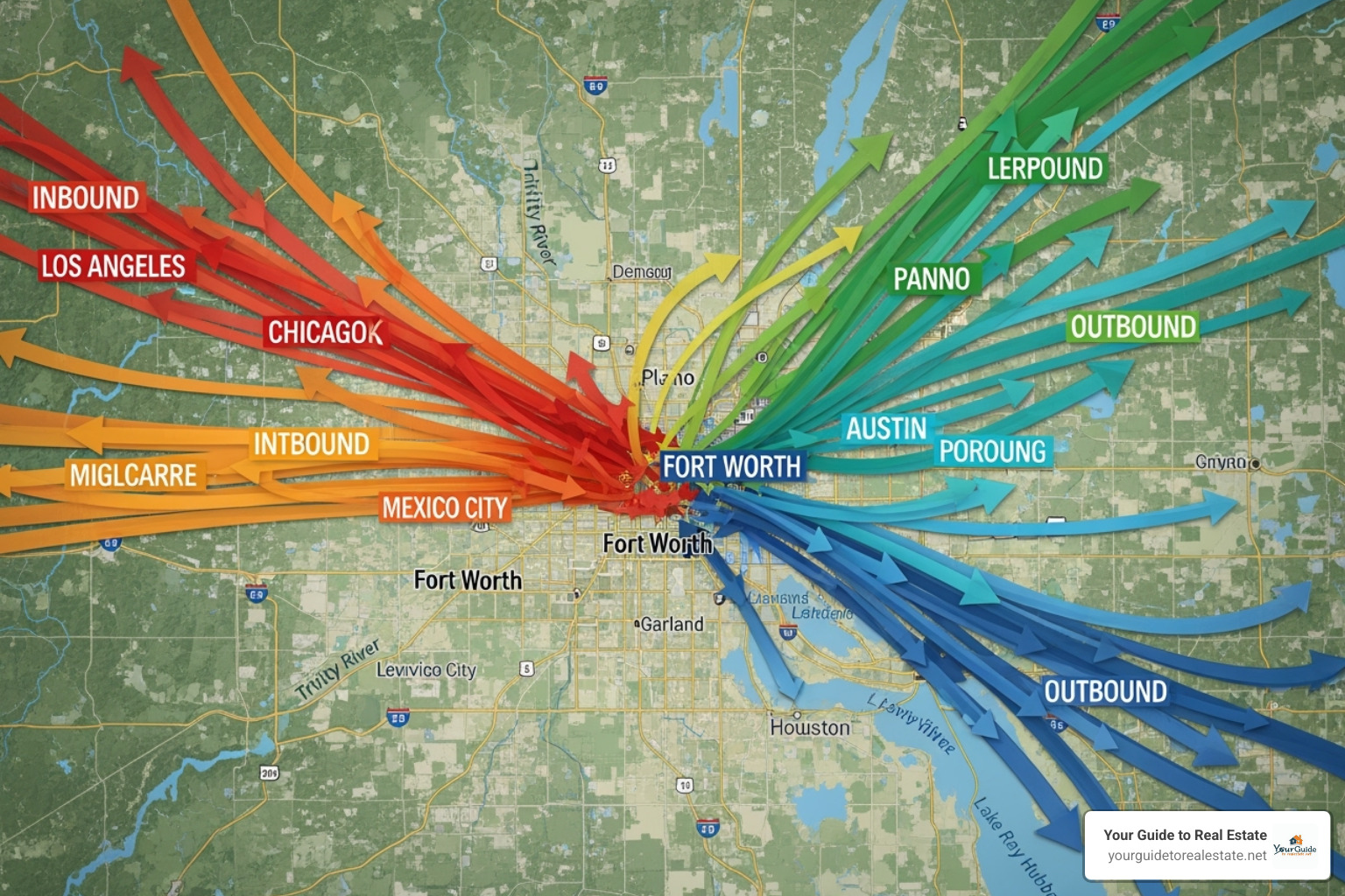 map showing population migration flows into and out of the Dallas area - dallas property market