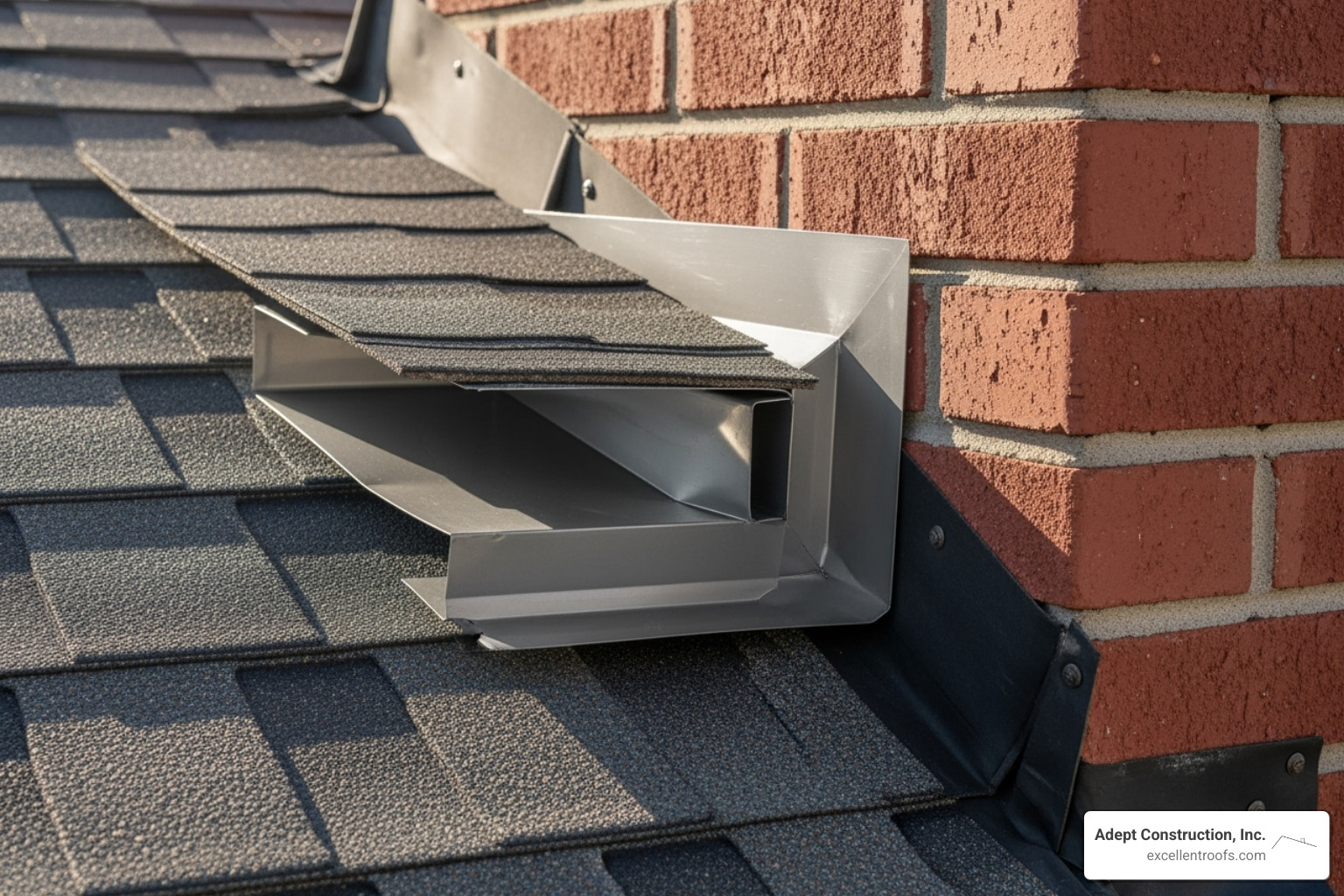 illustrating the process of weaving step flashing with roof shingles - Chimney flashing repair