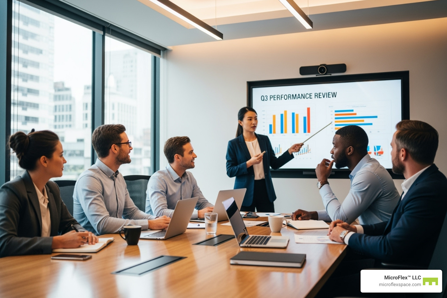 team collaborating in a meeting room using a large screen for a presentation - meeting spaces in birmingham team collaborating in a meeting room using a large screen for a presentation - meeting spaces in birmingham