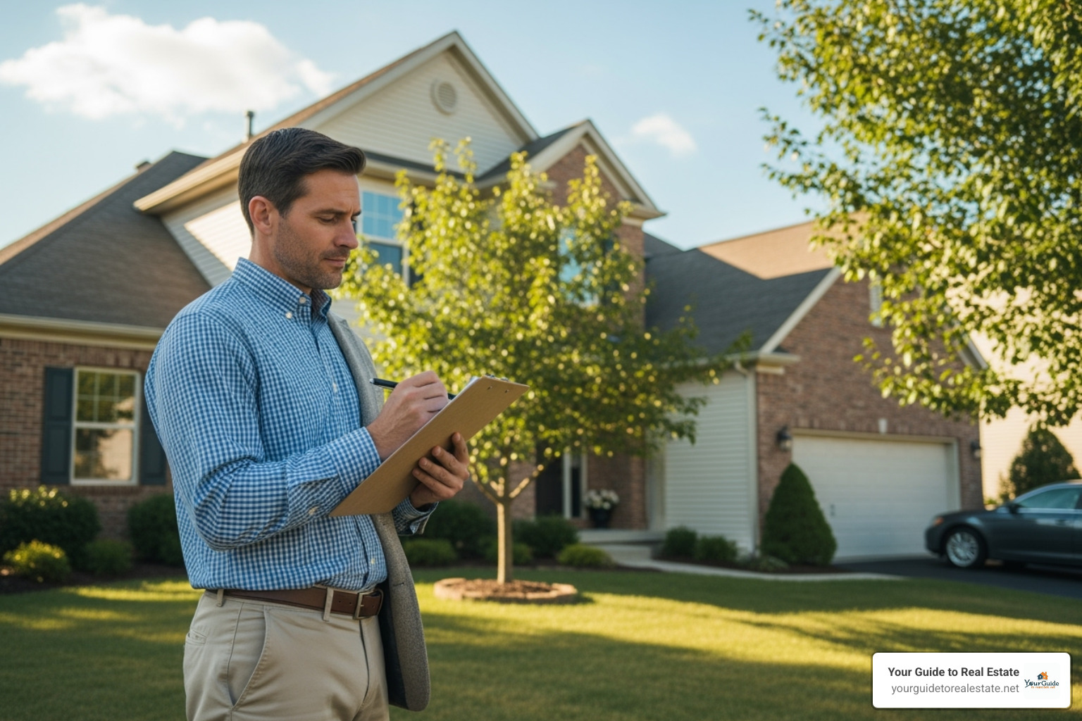 appraiser inspecting a home's exterior - house appraised at value
