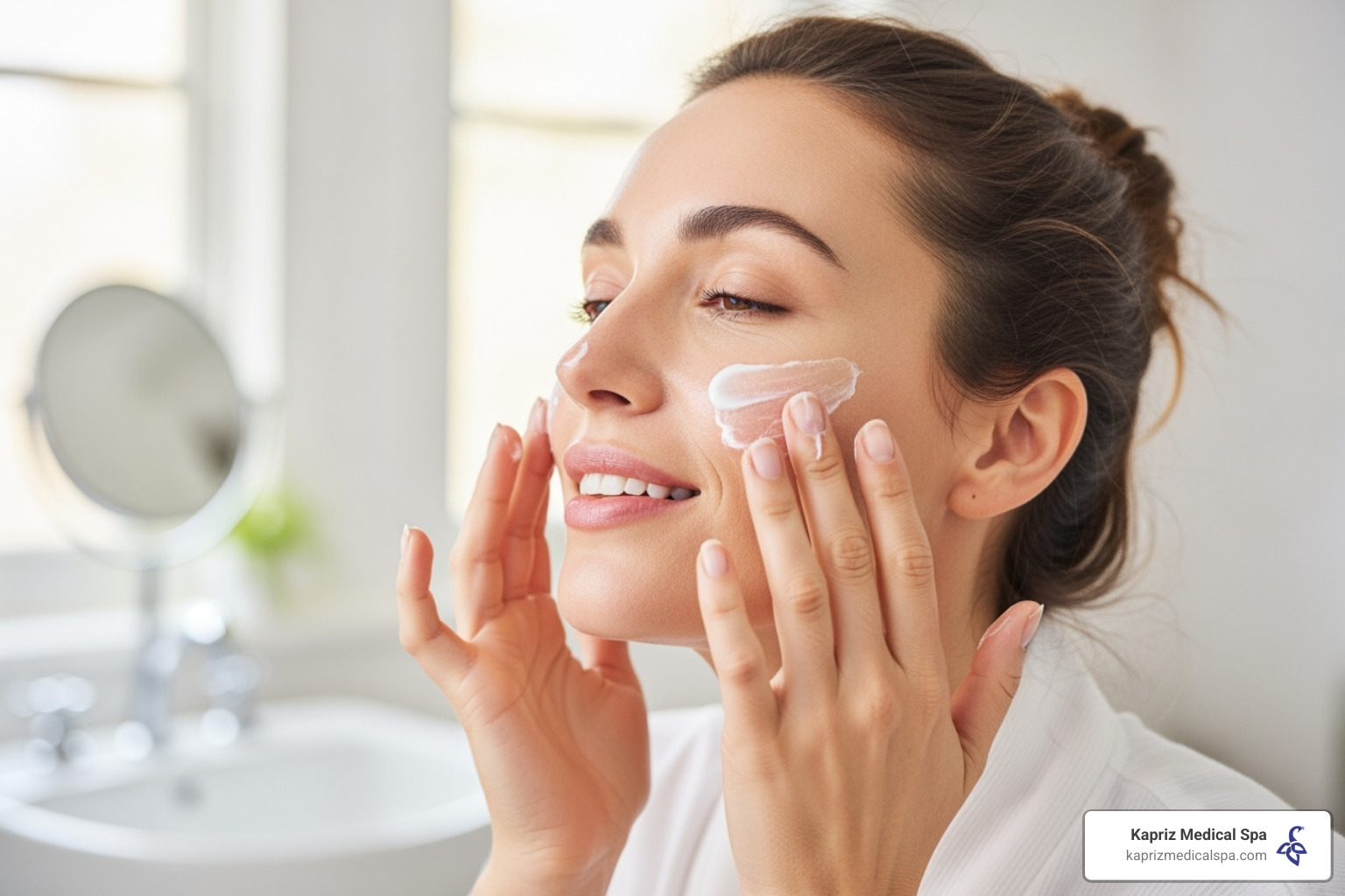 person correctly applying moisturizer in upward strokes - daytime moisturizer for aging skin person correctly applying moisturizer in upward strokes - daytime moisturizer for aging skin