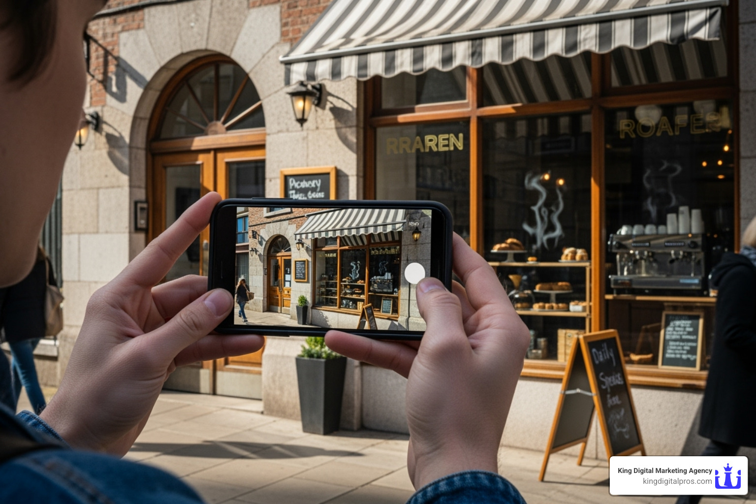 Person recording a video of their storefront for Google verification - Google My Business verification