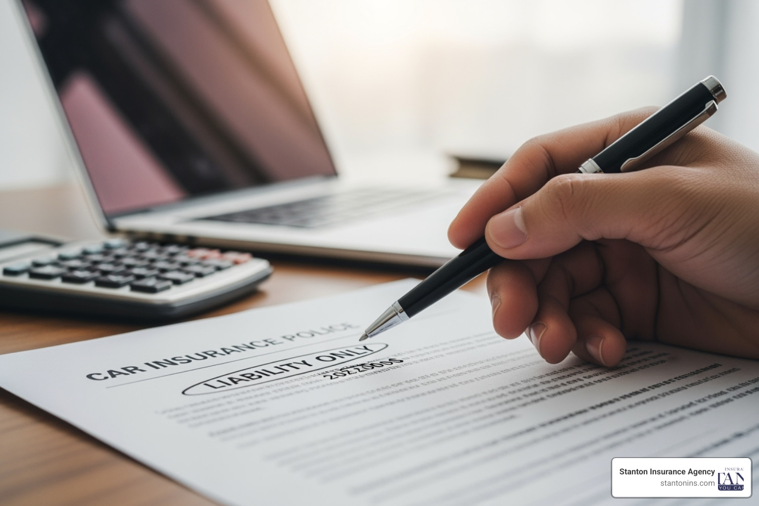 Simplified car insurance policy document with the liability section highlighted - how much does liability only car insurance cost