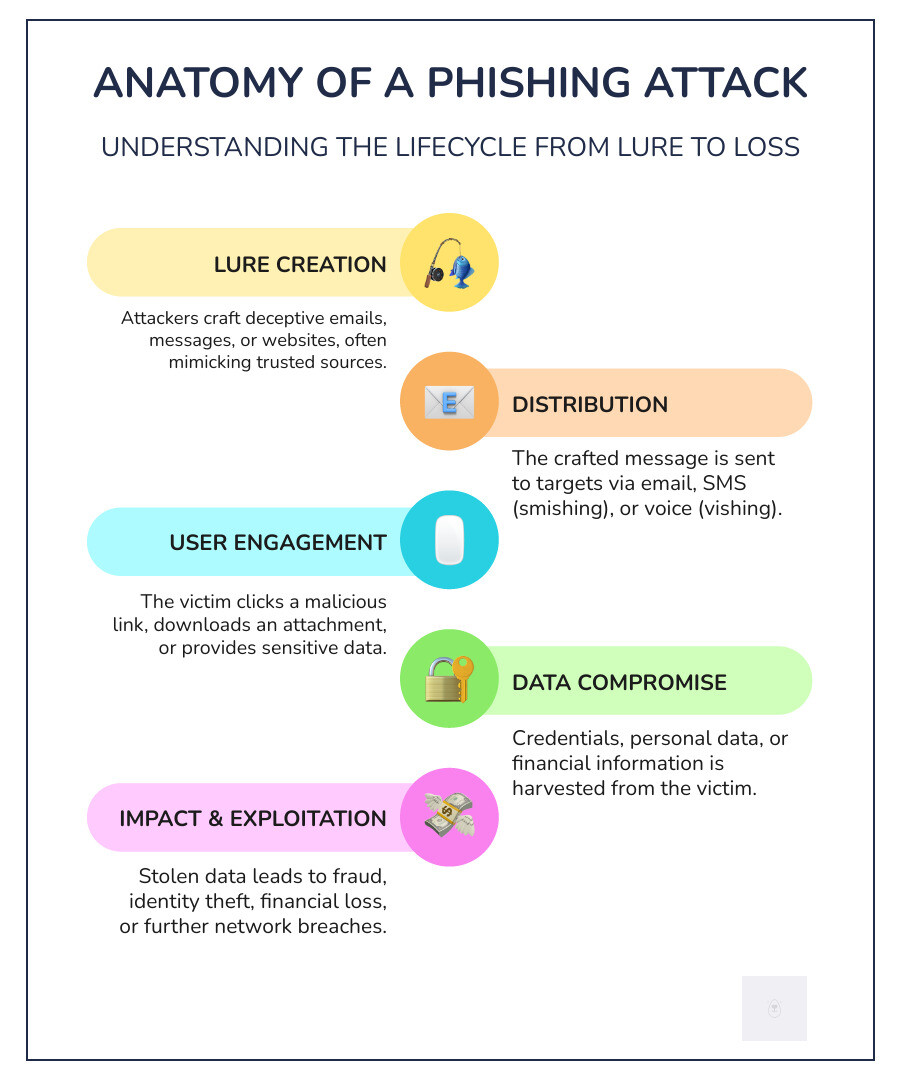 Anatomy of a Phishing Attack - phishing awareness training program infographic infographic-line-5-steps-colors