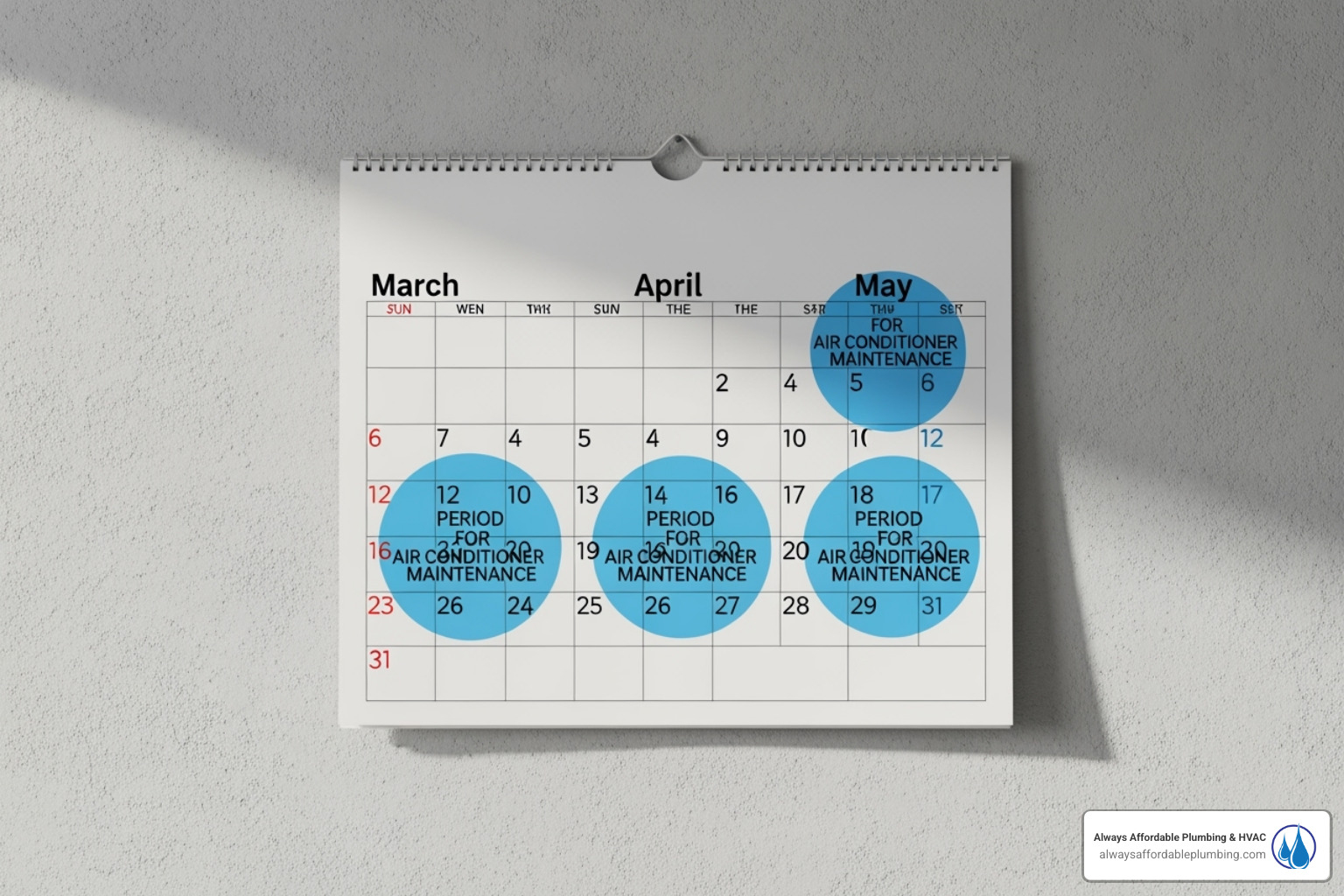 A calendar with spring highlighted, indicating the ideal time for an AC tune-up before the summer heat. - AC maintenance Folsom