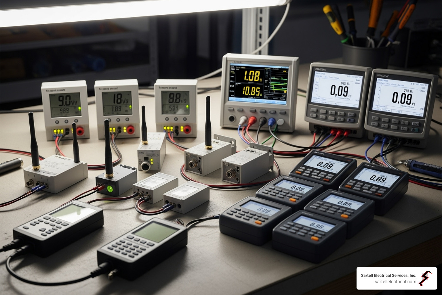 of the different hardware components of a monitoring system (sensors, meters, data loggers) - electrical network monitoring