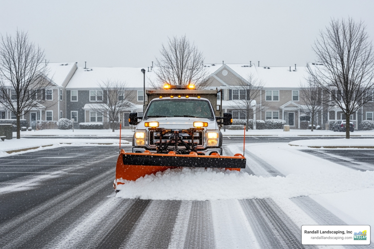 professional snow plow clearing an HOA parking lot - HOA snow removal professional snow plow clearing an HOA parking lot - HOA snow removal