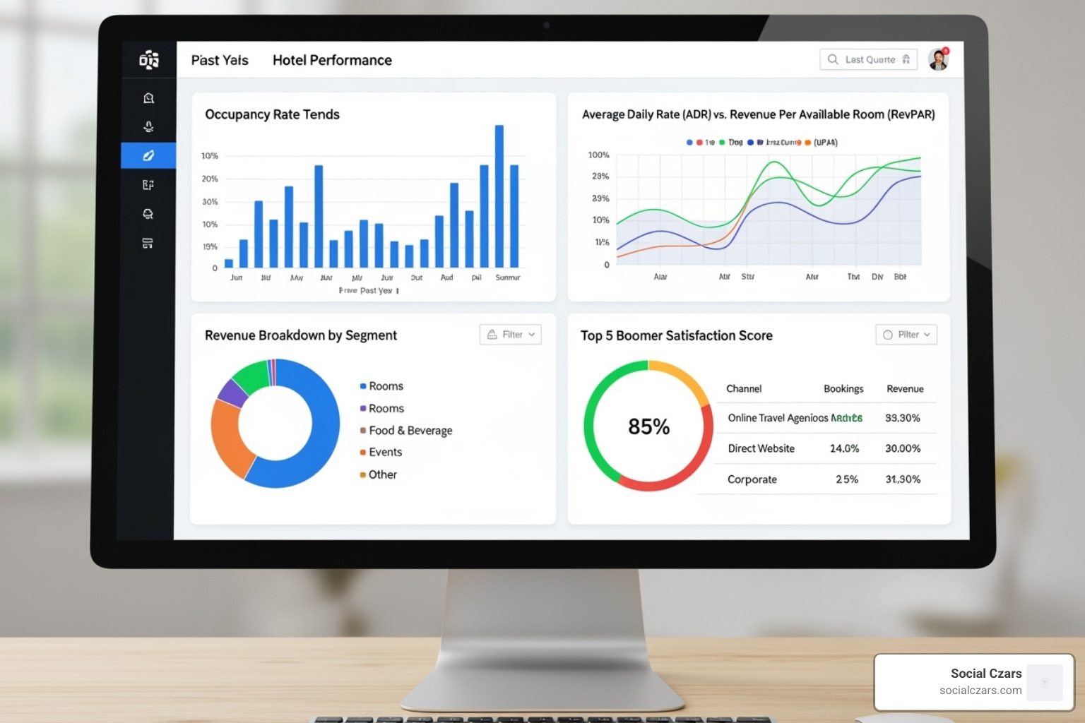 data analytics dashboard showing hotel performance metrics - competitive hotel analysis
