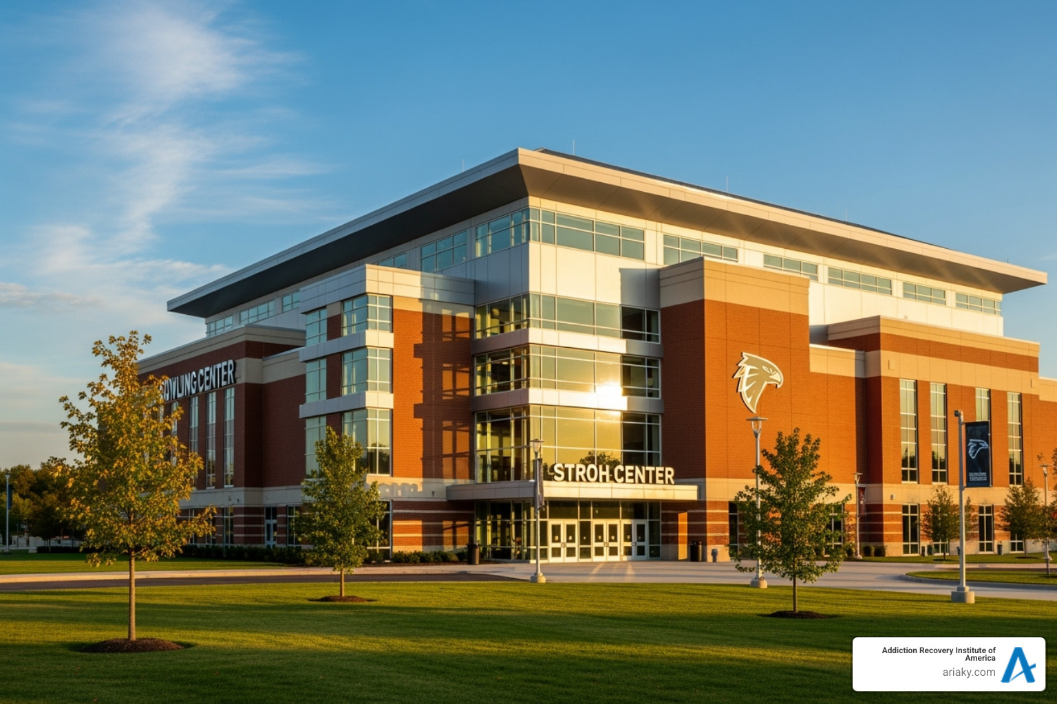 The Stroh Center, home of the Falcons, bathed in sunlight - Bowling Green women's