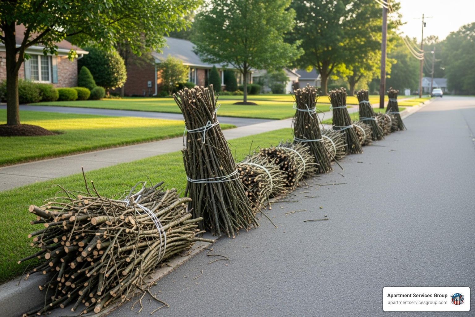 Properly bundled tree waste for pickup - Houston recycling pickup