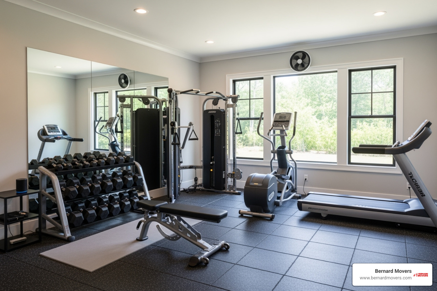 A newly set-up home gym in a new house - Exercise equipment movers