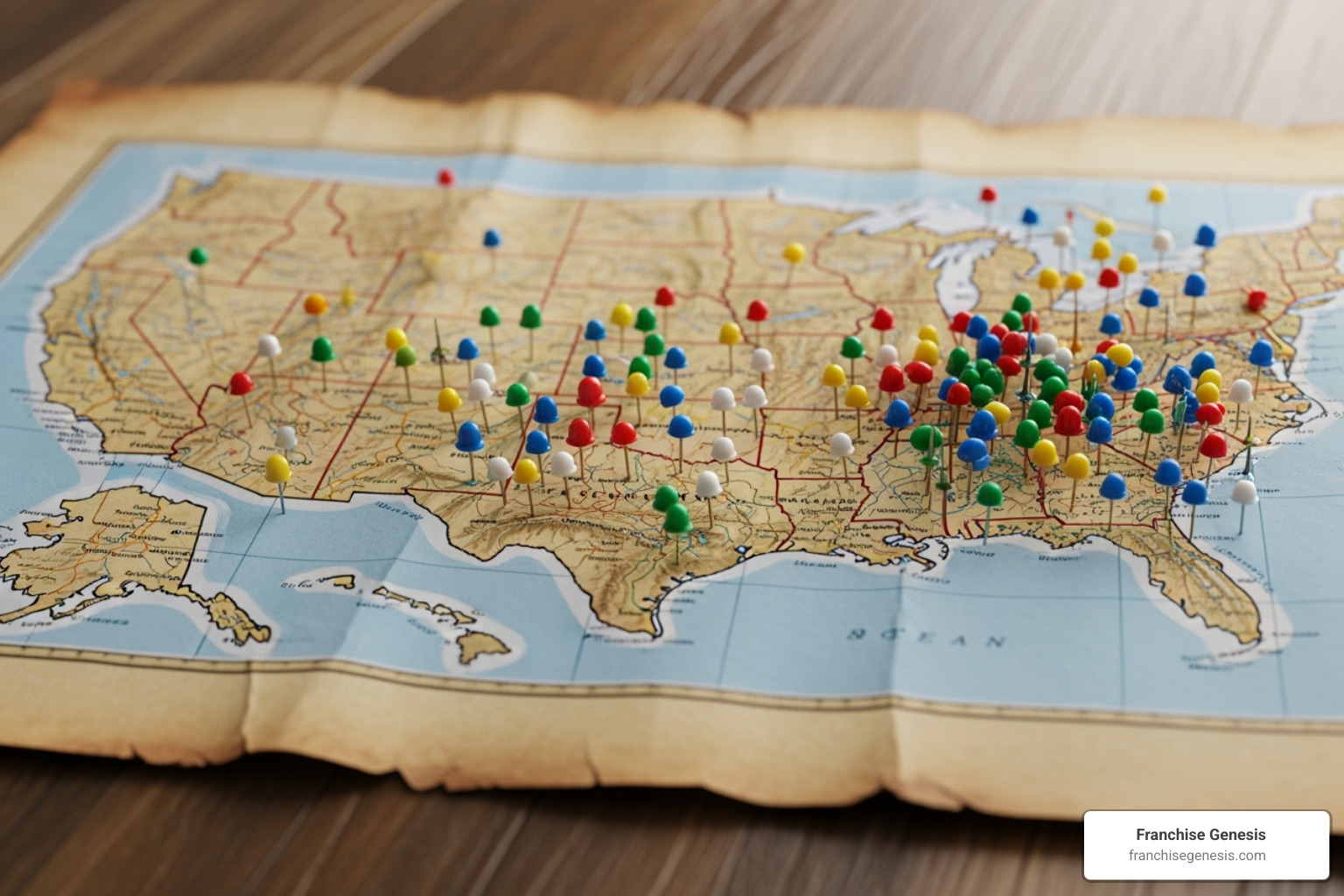 a map of the country with multiple pins representing franchise locations - franchise innovation consulting