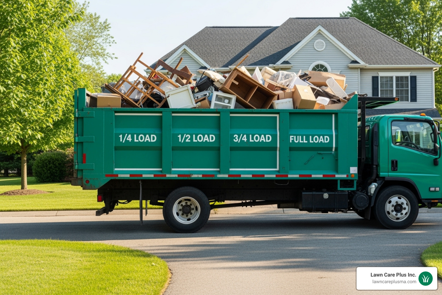 junk removal truck volume markings - yard debris cleanup service
