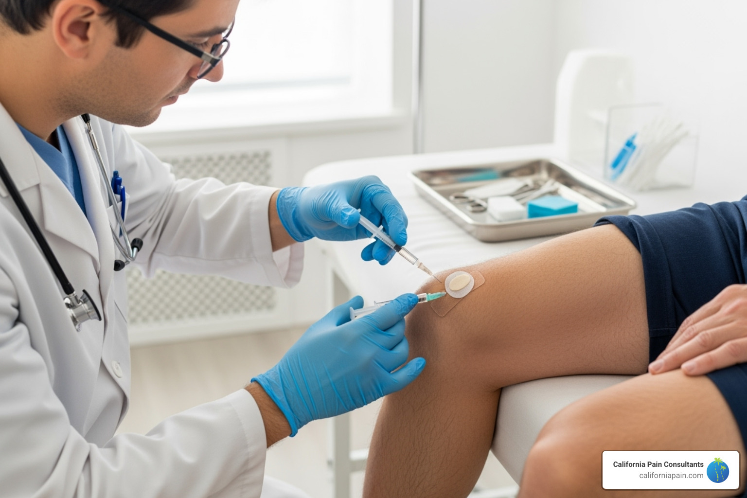 Image of a doctor administering a regenerative therapy injection to a patient's knee - regenerative medicine