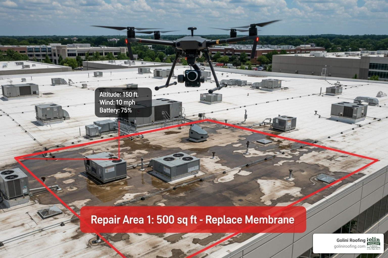 Image of a complex commercial roof with multiple HVAC units and vents. - Commercial roof estimate Image of a complex commercial roof with multiple HVAC units and vents. - Commercial roof estimate