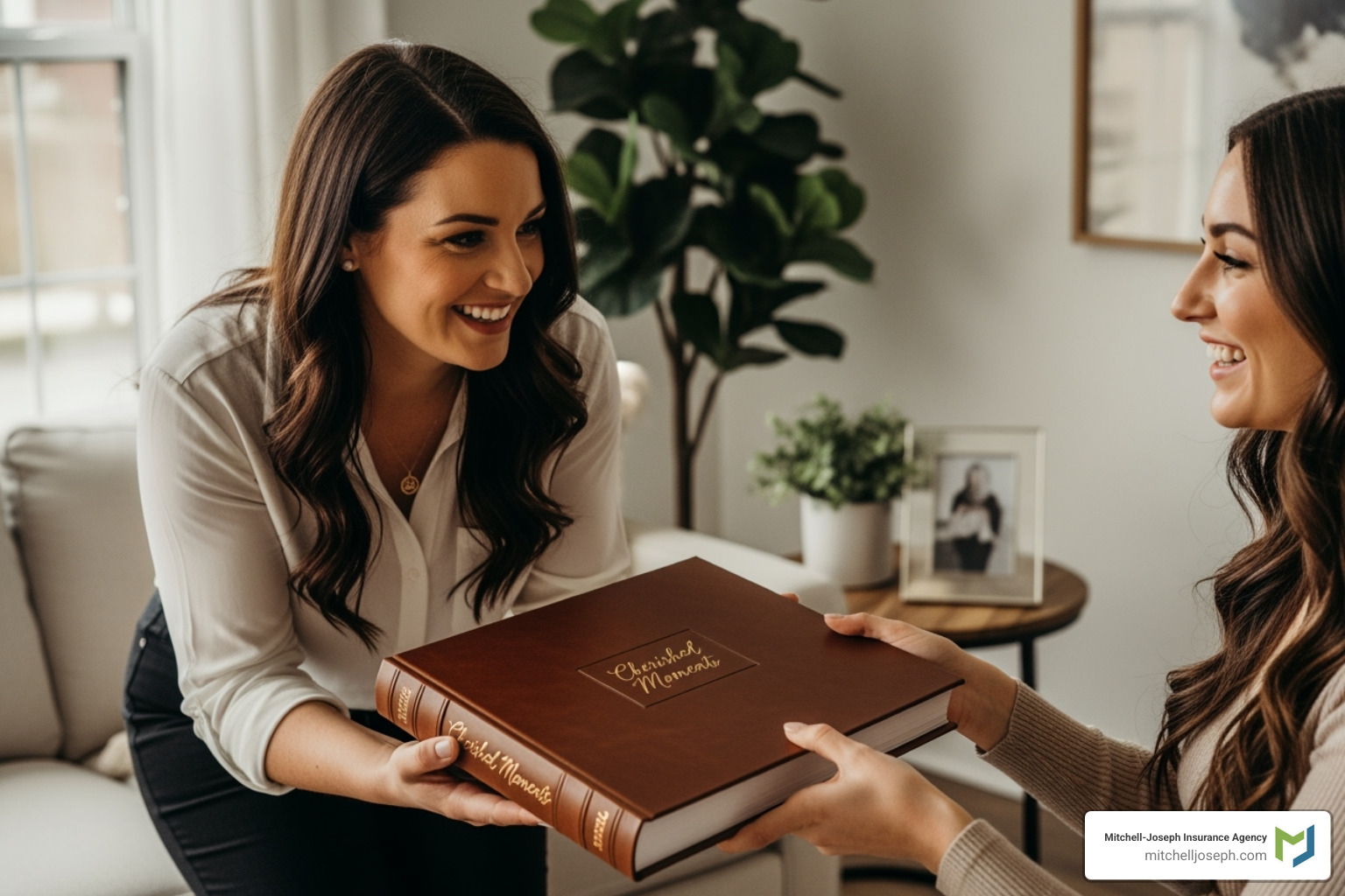photographer handing a finished photo album to a happy client - photography business liability insurance photographer handing a finished photo album to a happy client - photography business liability insurance