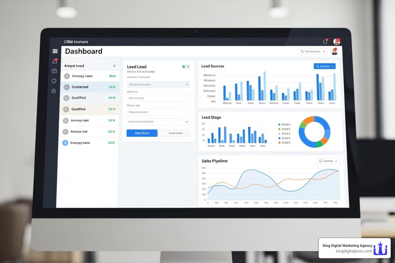 CRM dashboard with lead details - Lead Tracking Services