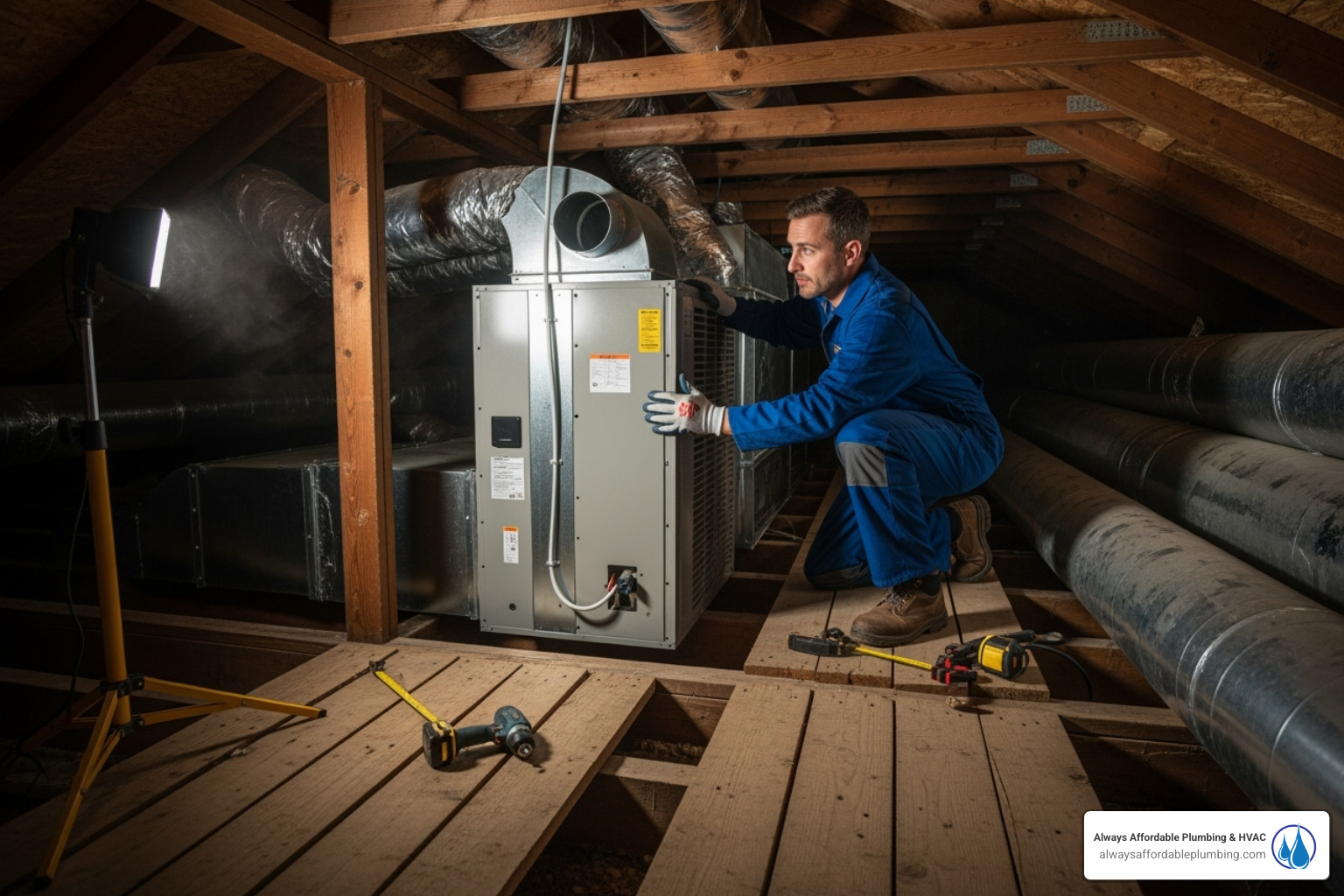 A professional technician carefully installing an indoor air handler - ac installation sacramento