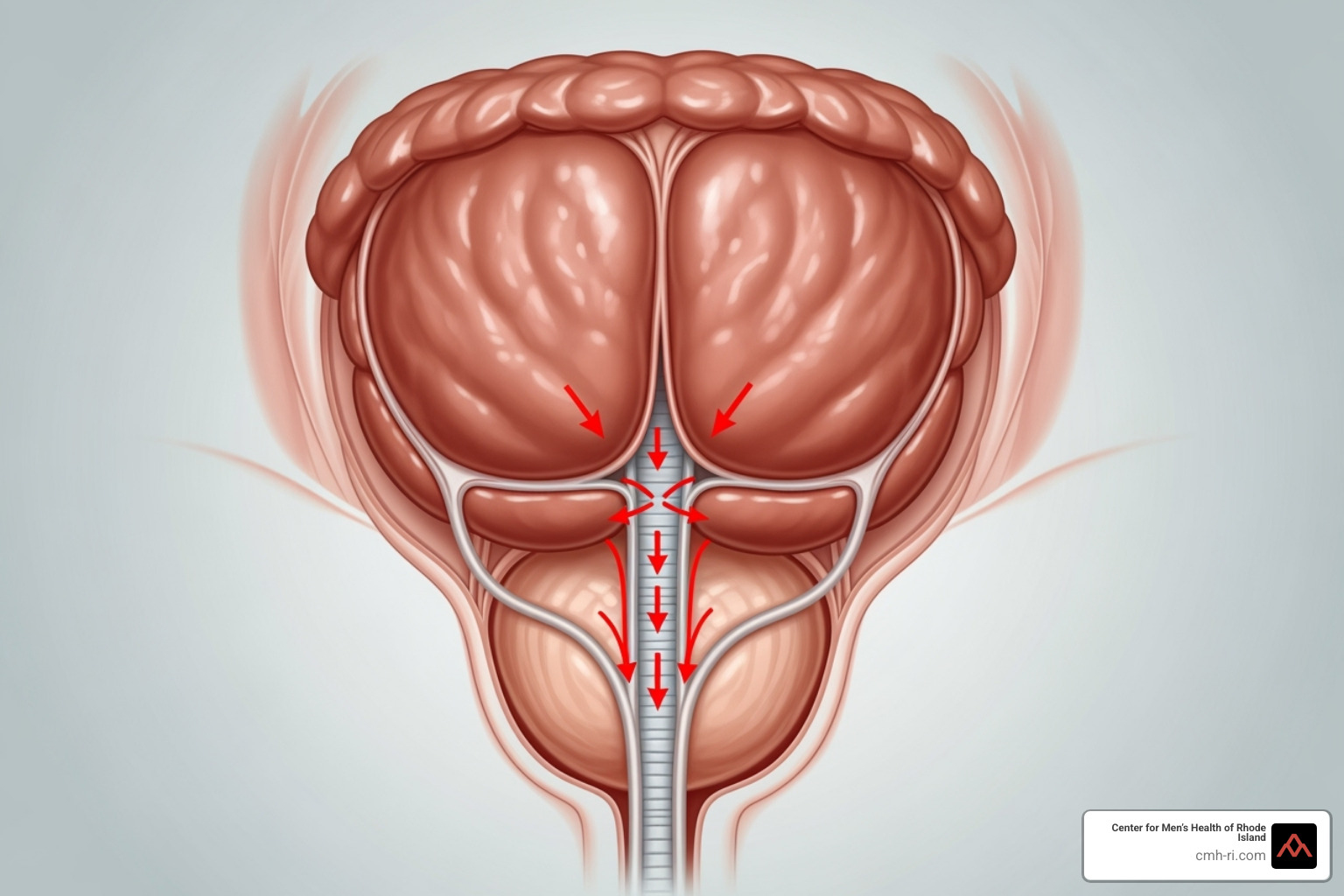 illustration of how an enlarged prostate constricts the urethra - enlarged prostate symptoms