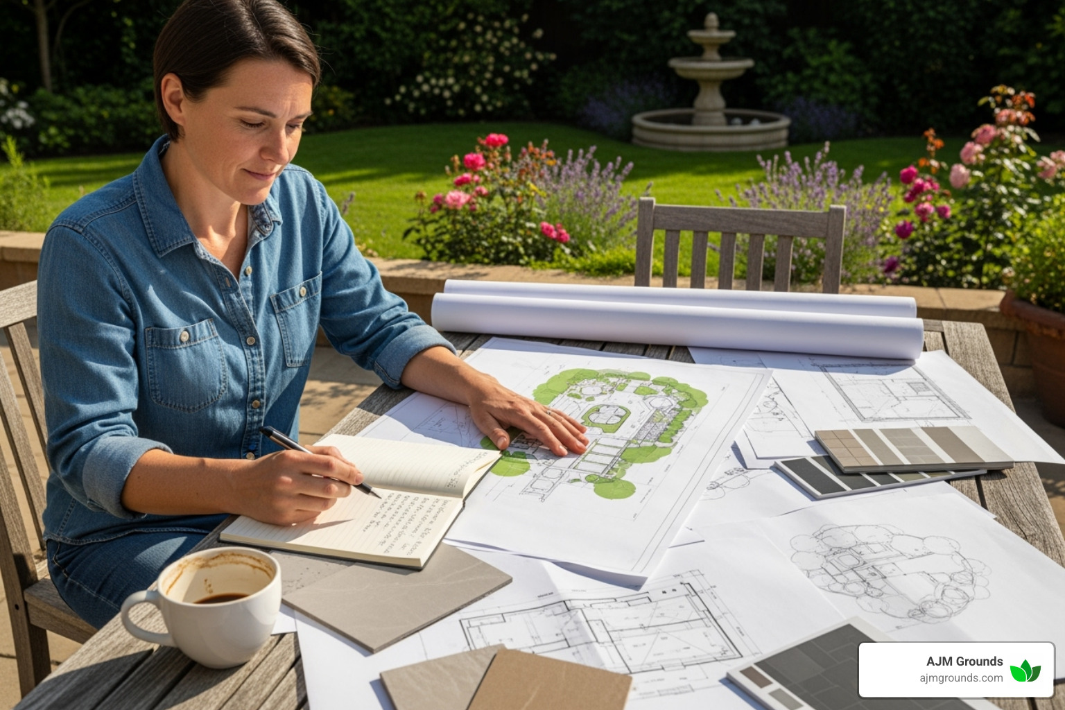 homeowner looking at landscape design plans - backyard contractor homeowner looking at landscape design plans - backyard contractor