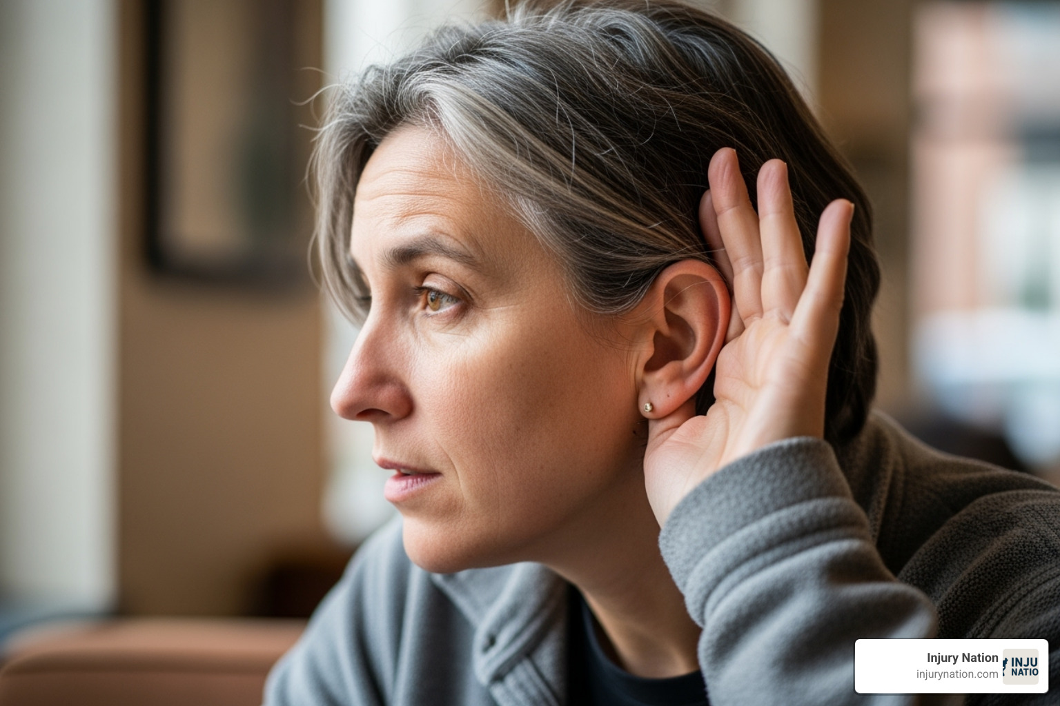 person cupping ear - Hearing loss claim