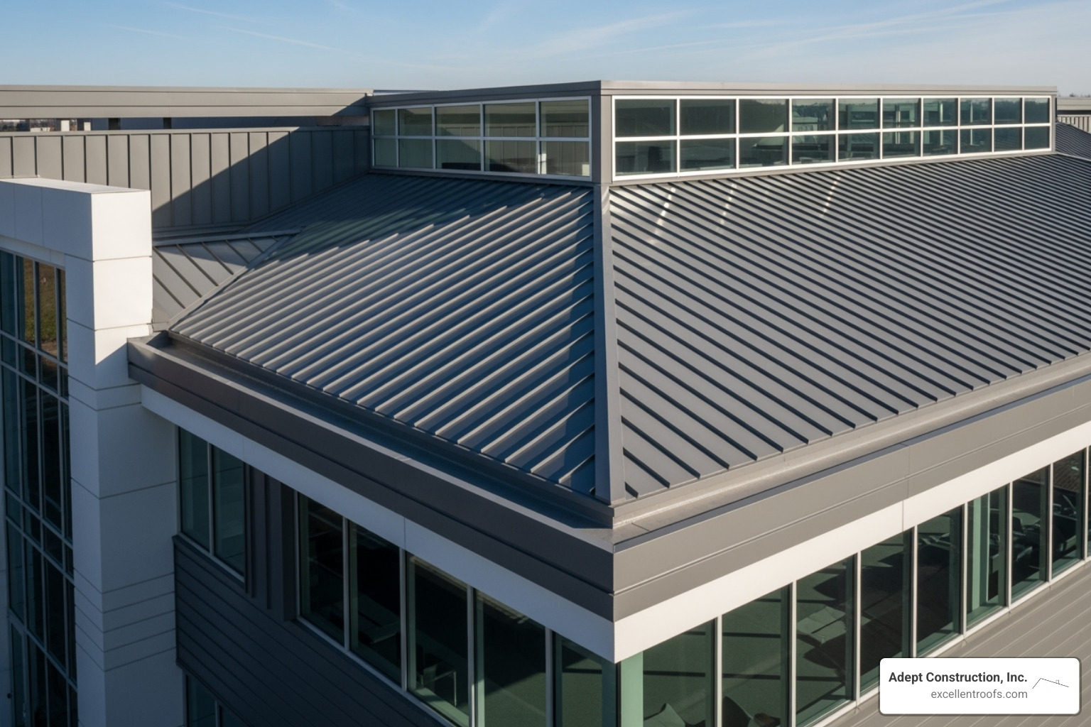 Standing seam metal roof on commercial building - Commercial re-roofing cost