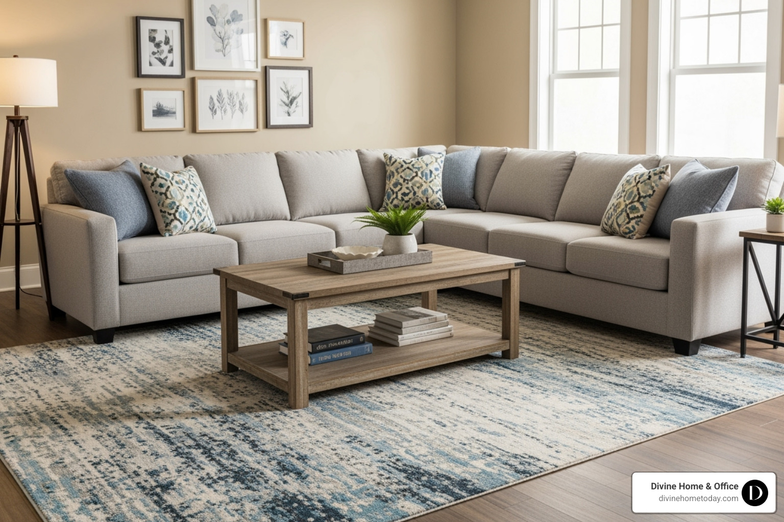 A well-proportioned room showing good scale between a sofa, coffee table, and rug - furniture selection