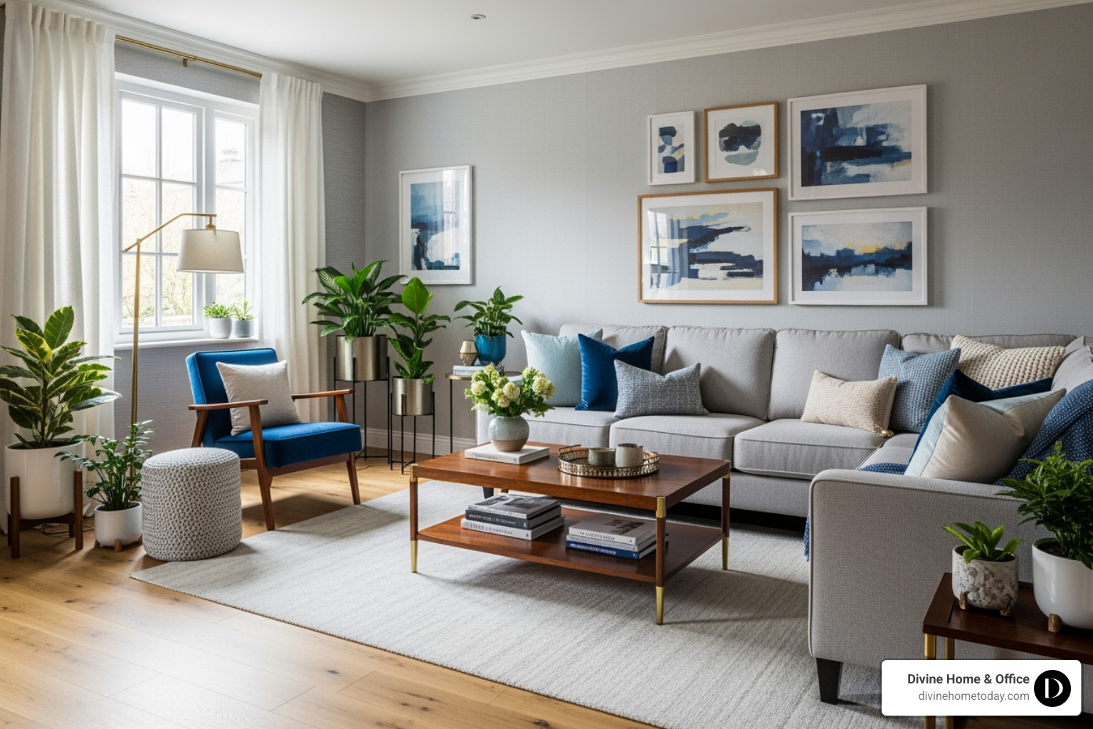 A room with a well-coordinated color palette and a mix of textures - furniture selection