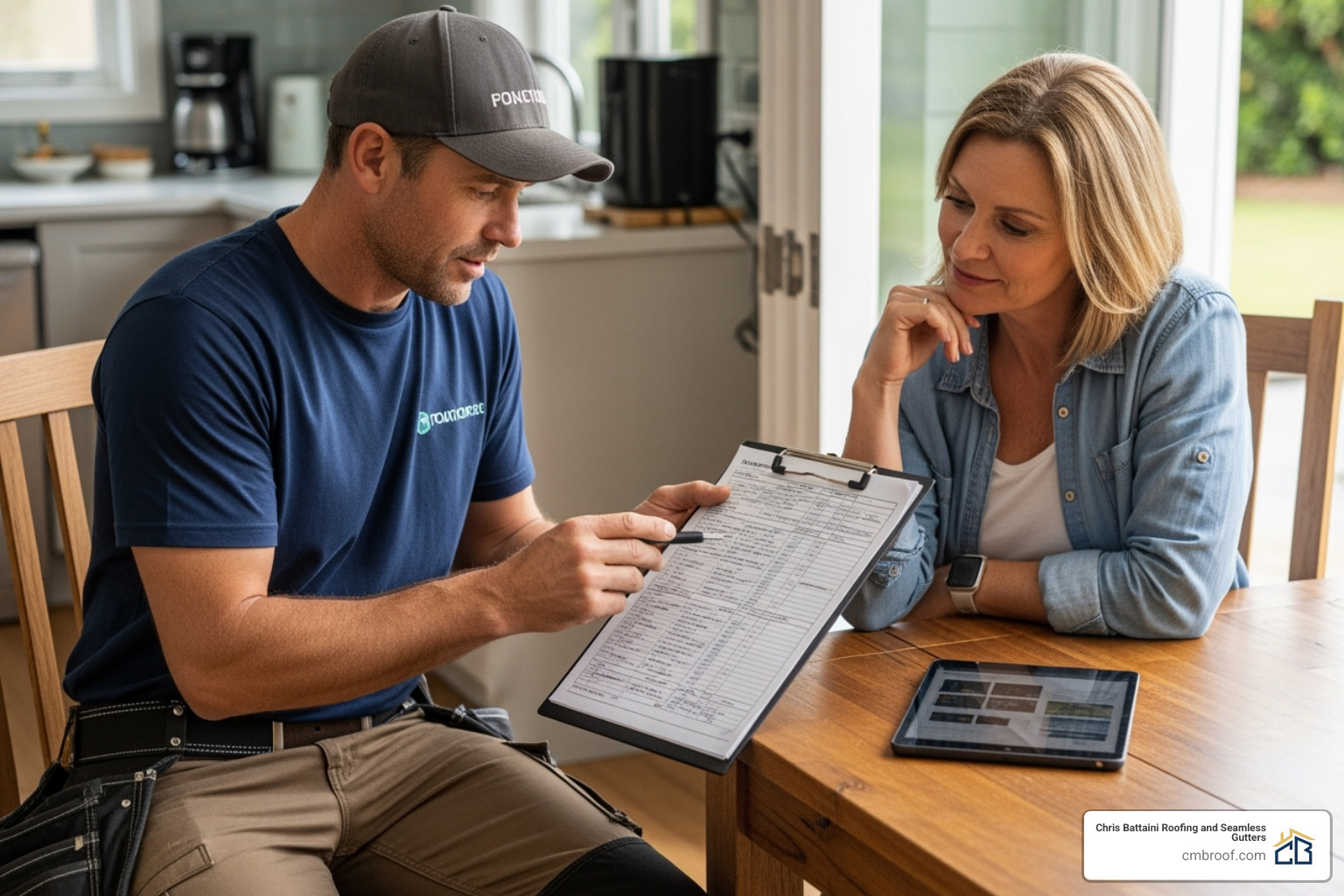 roofer providing a written estimate to a homeowner - local roofing contractors near me roofer providing a written estimate to a homeowner - local roofing contractors near me