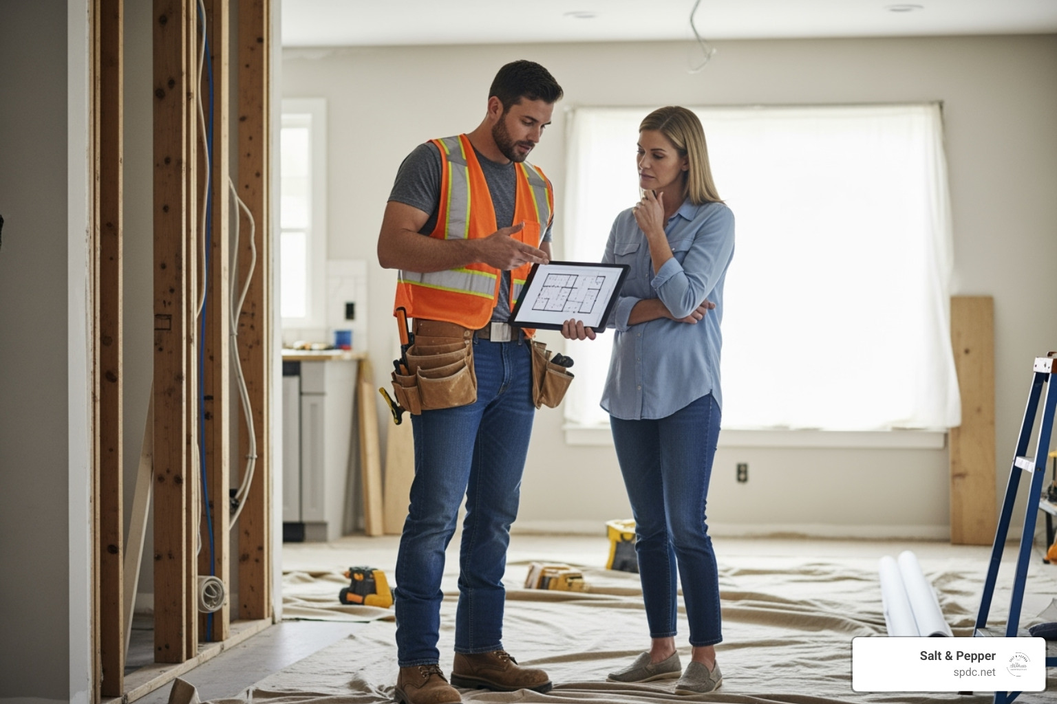 contractor discussing plans with homeowner - bathroom remodel clearwater fl contractor discussing plans with homeowner - bathroom remodel clearwater fl