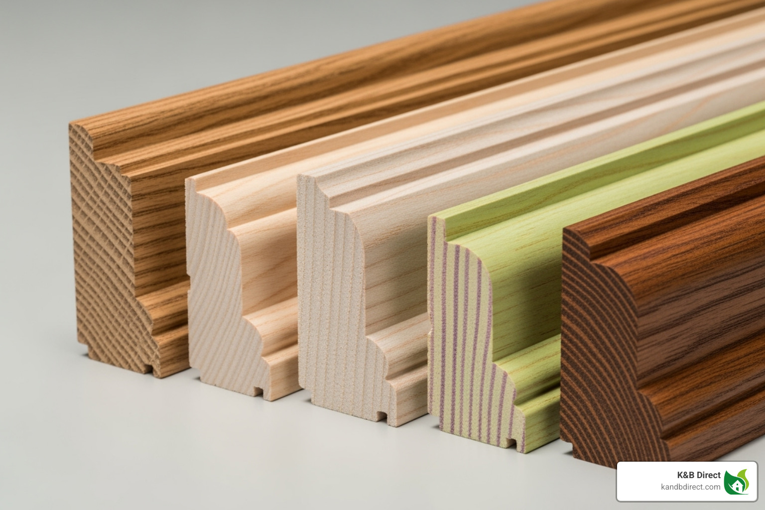 different wood species available for moulding like Oak, Maple, Poplar - wood cap moulding