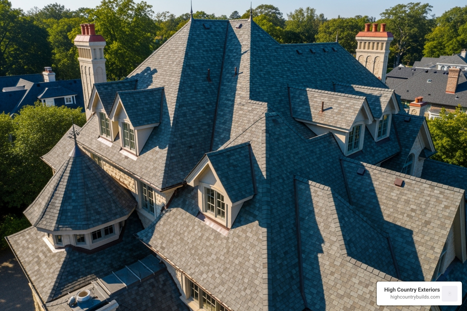 complex roof with multiple dormers and valleys - Residential metal roof cost