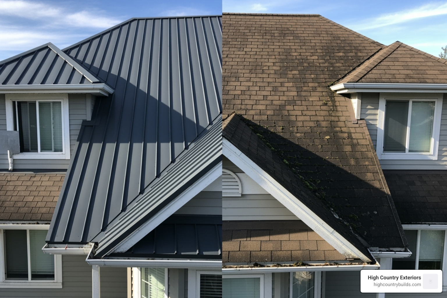 new metal roof vs worn-out asphalt shingle roof - Residential metal roof cost