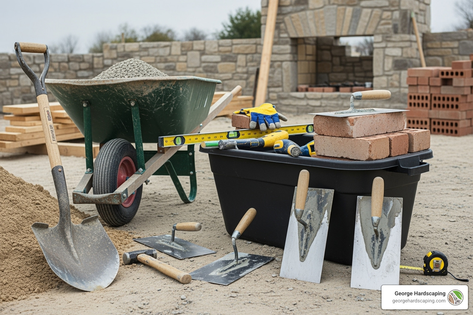 essential masonry tools - how to build outdoor fireplace with bricks