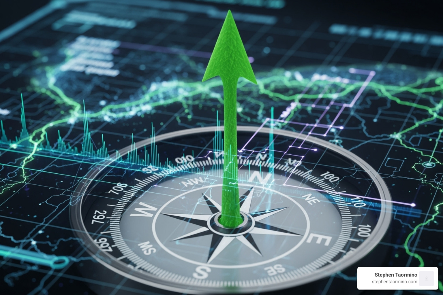 Growth compass on digital map - Digital change roadmap