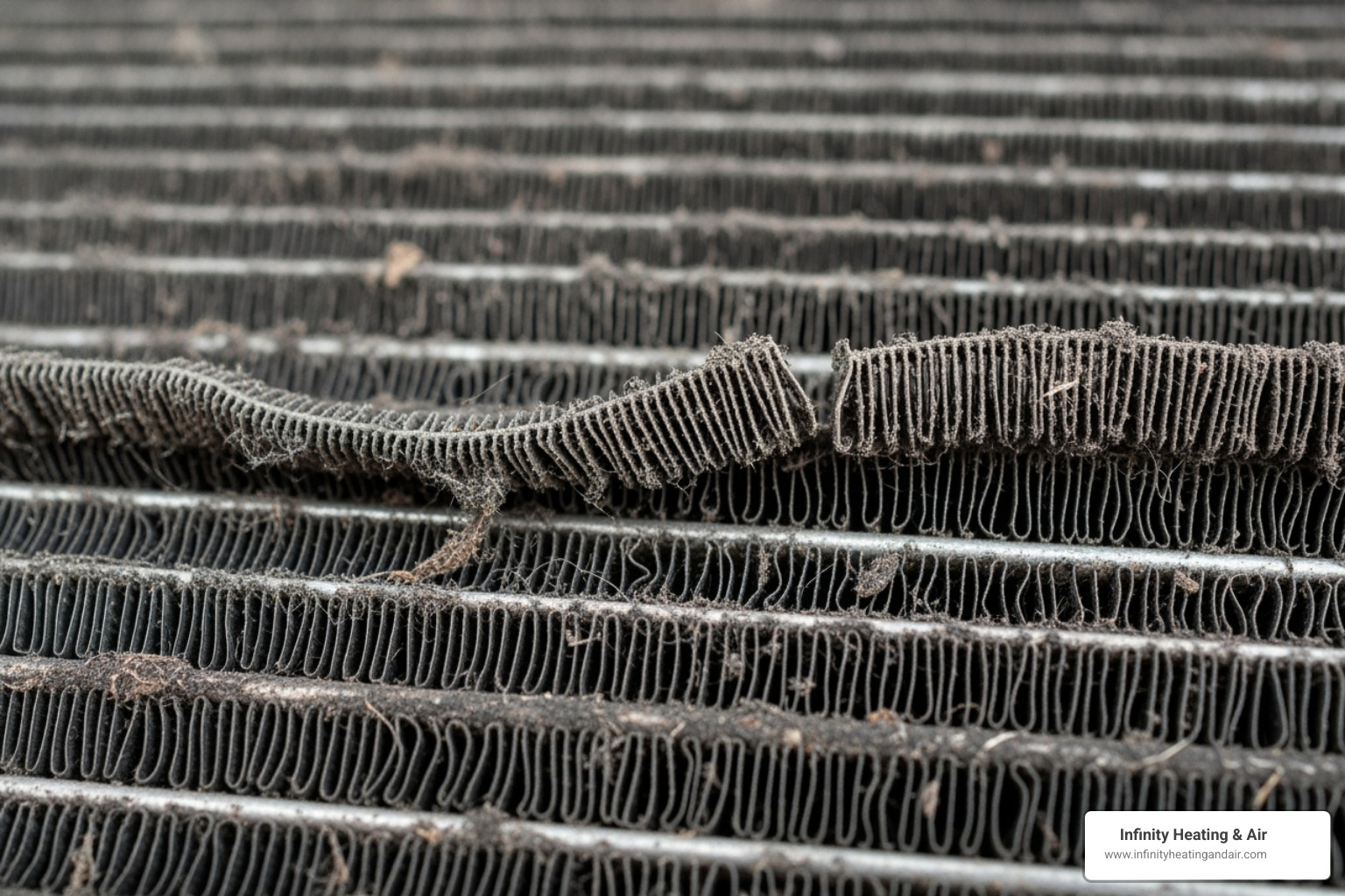Dirty AC coil with debris - AC coil cleaning