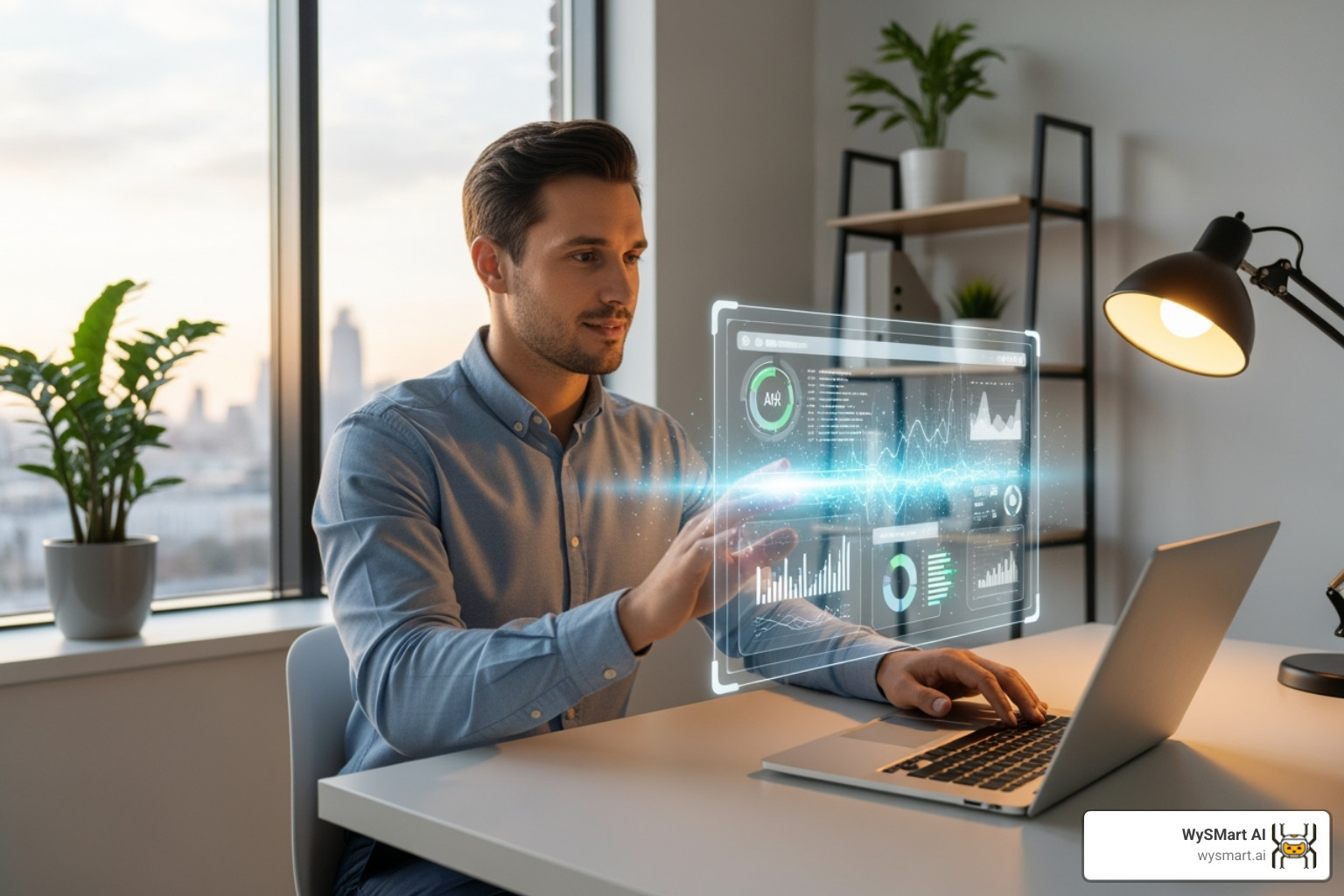 Business owner collaborating with an AI assistant, symbolizing the human-AI partnership - AI content generation Business owner collaborating with an AI assistant, symbolizing the human-AI partnership - AI content generation