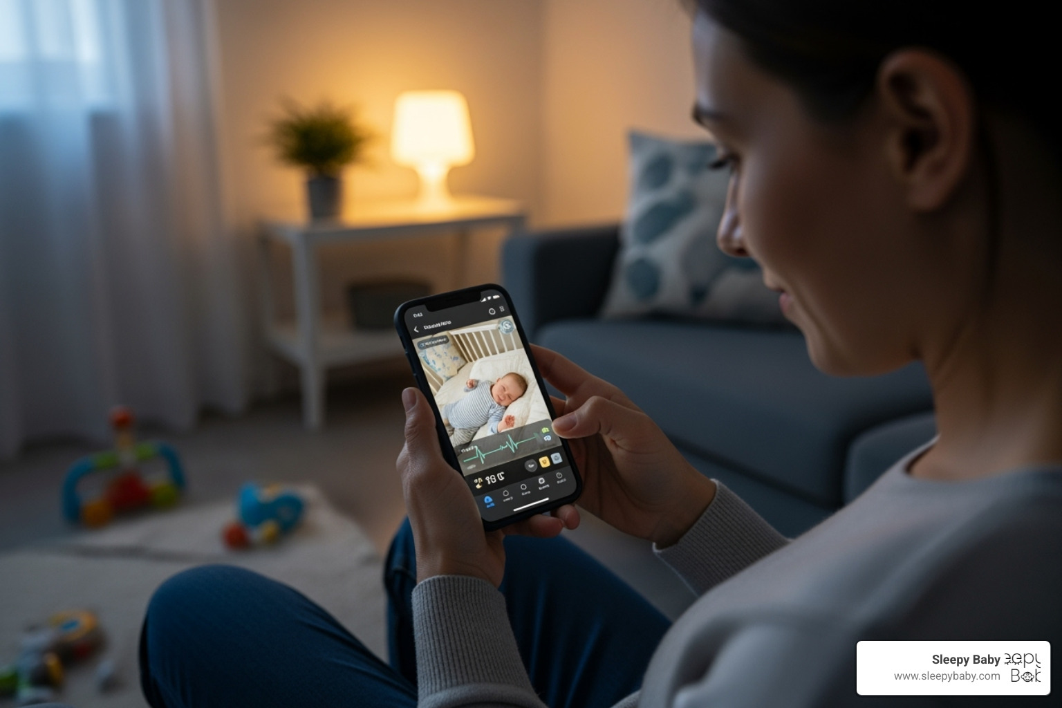 a parent checking a baby monitor app on their phone - top baby gadgets 2024