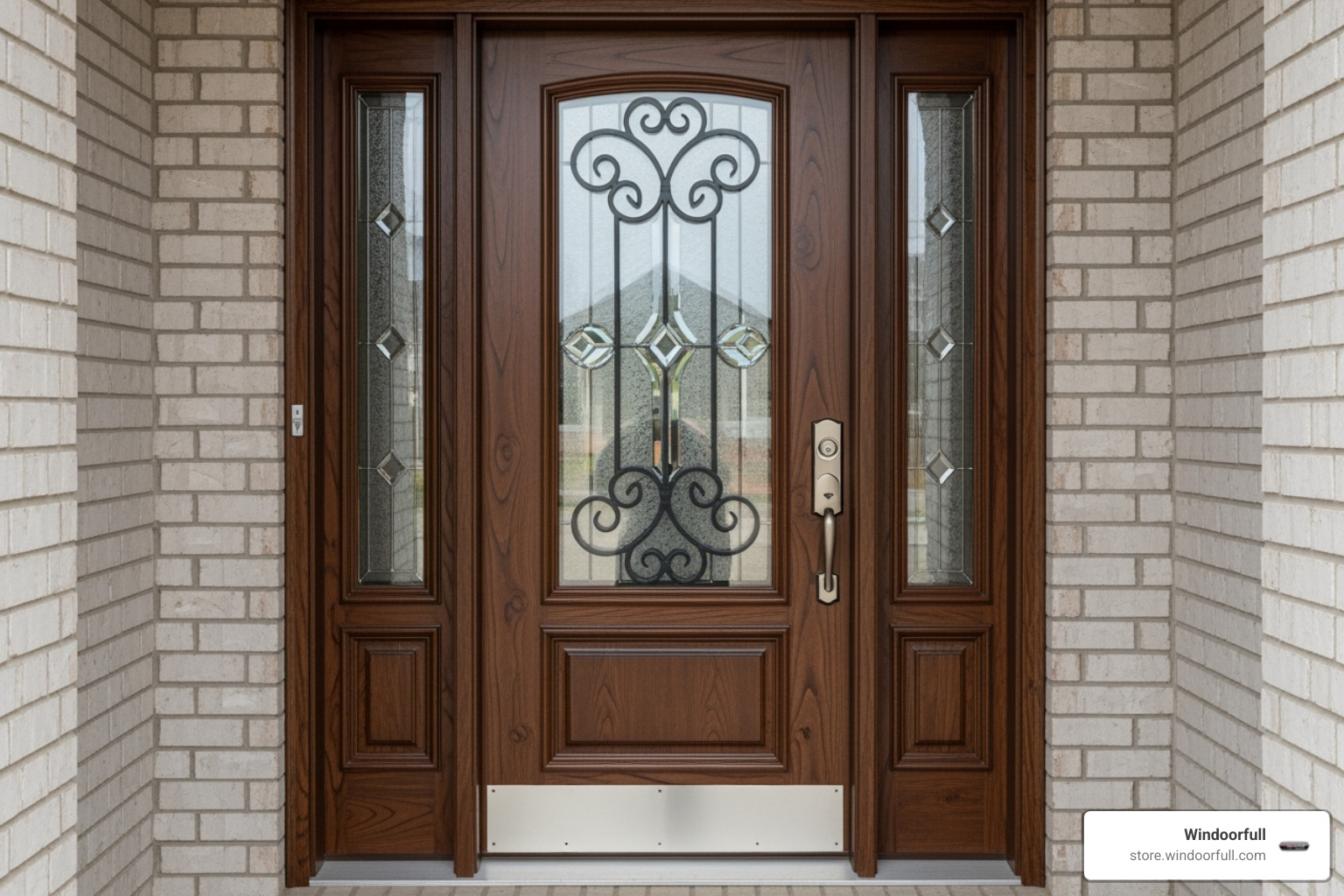 high-end fiberglass door with a wood-grain finish - energy efficient doors
