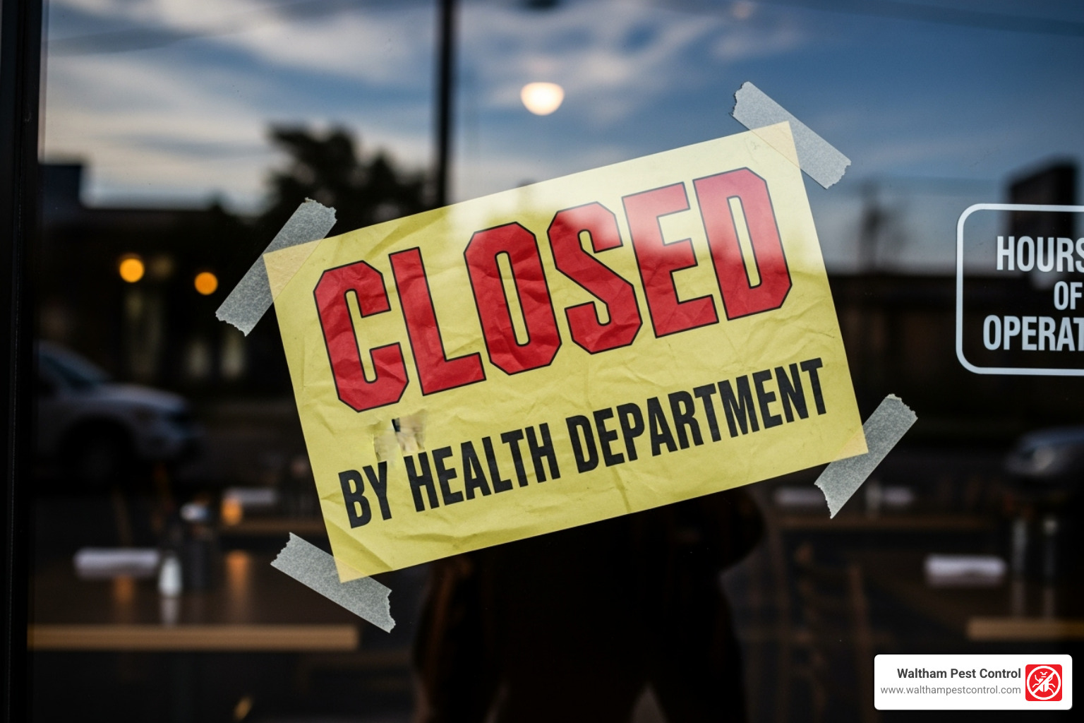 Image of a "Closed by Health Department" sign on a restaurant door - Commercial Pest Services