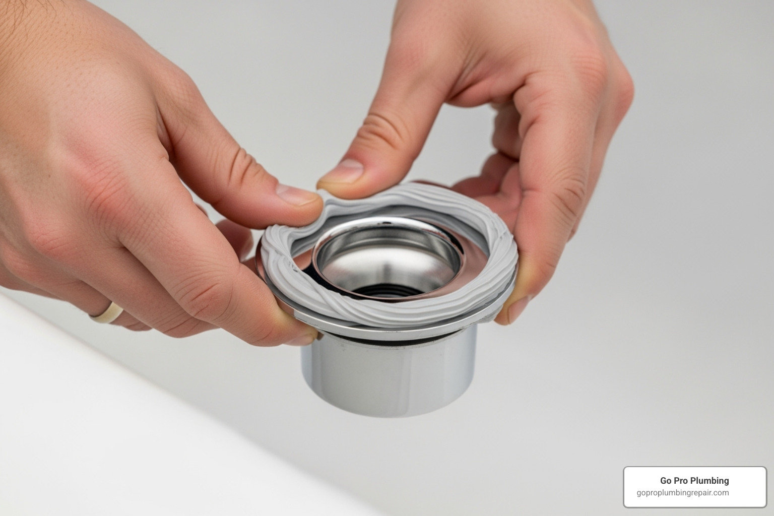 applying a roll of plumber's putty to a new drain flange - Bathtub drain replacement