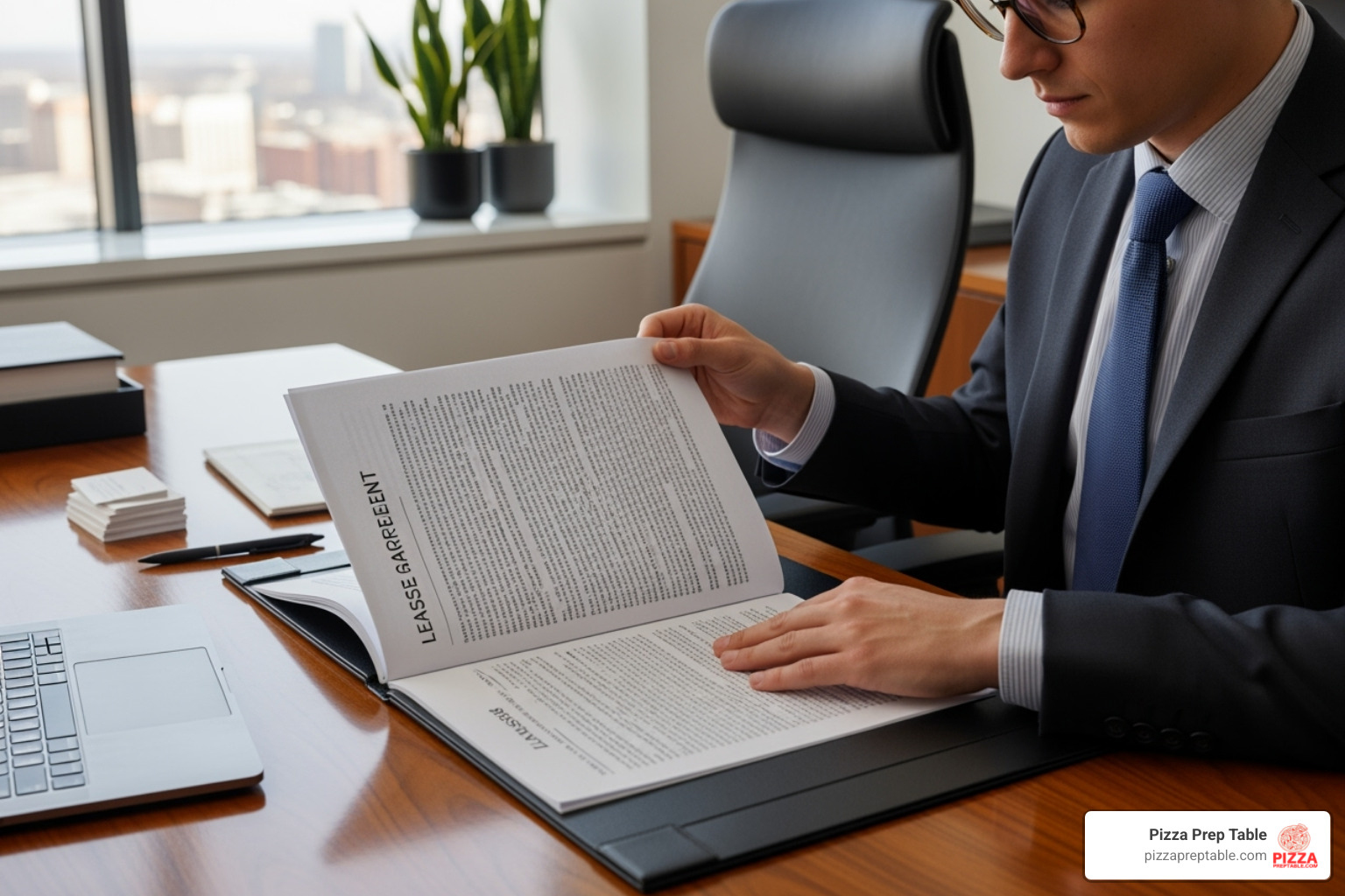Image of a person carefully reading a lease agreement document - equipment leasing restaurant