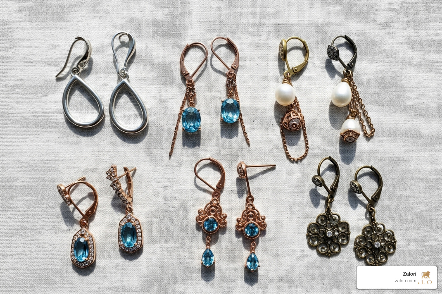 showcasing a variety of leverback earring styles: simple dangles, gemstone drops, and intricate designs - Leverback earrings hypoallergenic
